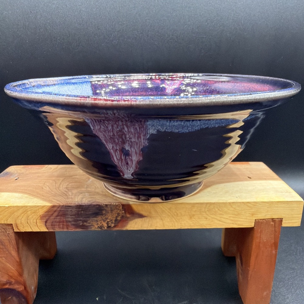 VTG Studio Art Pottery Ceramic Hand Made Plum Indigo Decorative Bowl 7" Signed - Picture 3 of 6